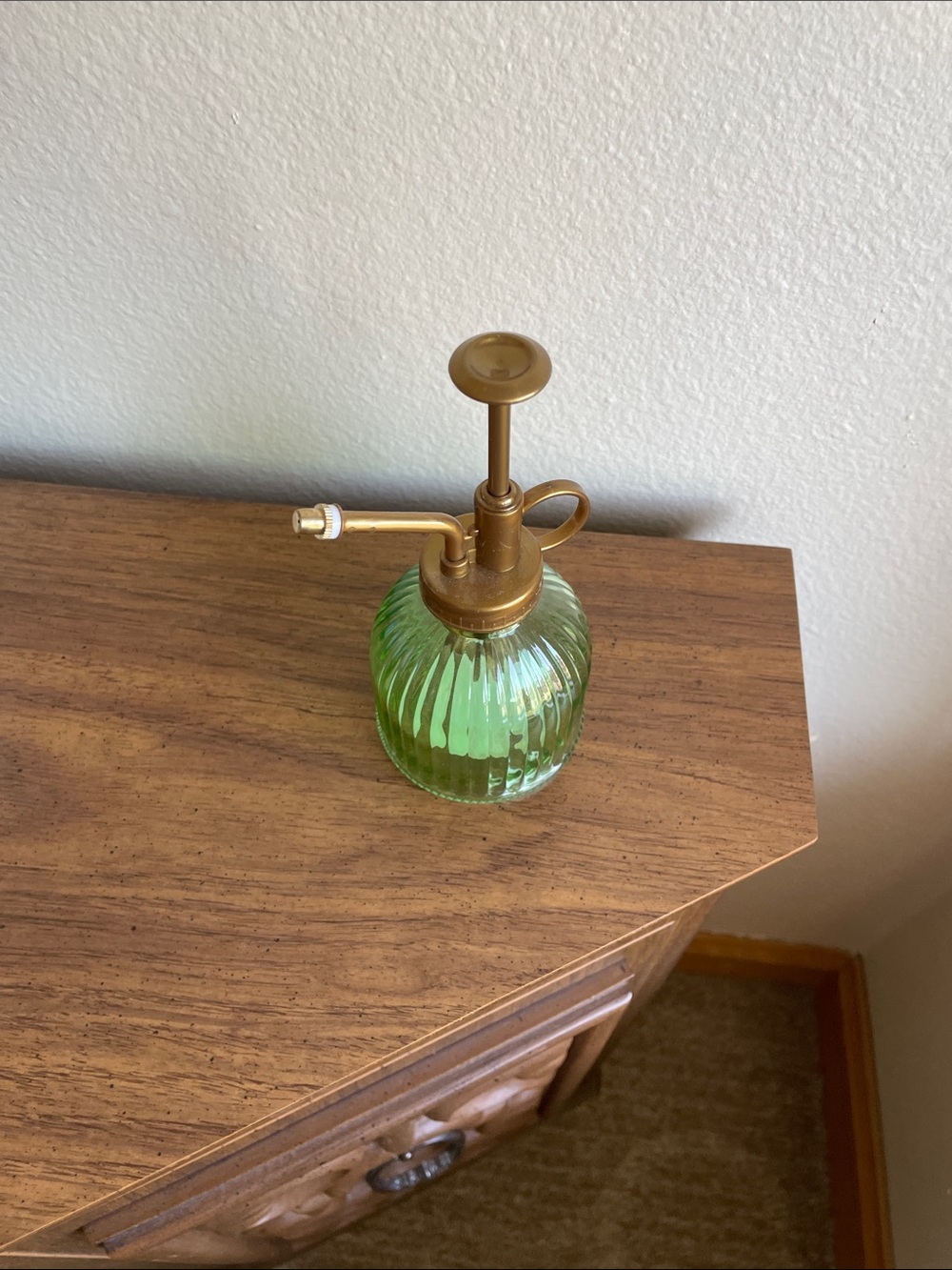 Brass-Top Green Glass Plant Mister